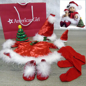 American Girl Bitty Baby SANTA'S HELPER Christmas Outfit Stacking Tree AG Bag +